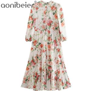 Flores Imprimir Mulheres Verão Casual Midi Camisa Vestido Fashion Slow Sleeve Botões Frontão Fronted Loose Ruffles Feminino 210604