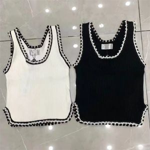Black And White Braided Slit Vest For Early Spring 2022, The New Designer'S All-Match Slim-Cut Sleeveless Blouse With Round Collar