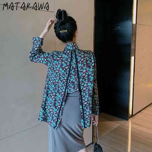 MATAKAWA oil painting floral suit jacket female summer retro women blazers fashion back split long-sleeved thin coat women 210513