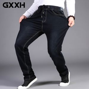 Männer Extra Große 32-50 Stretch Taille Hohe Elastische Jeans Designer Kordelzug Gerade Denim Hosen Herren Casual Plus Größe 7XL 210330