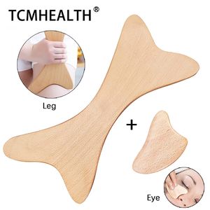 2 PCs Wooden Gua Sha Ferramenta Conjunto de Massageador Corporal Remotamento da placa de massagem Guasha para o pescoço Meridian Beauty Dredge