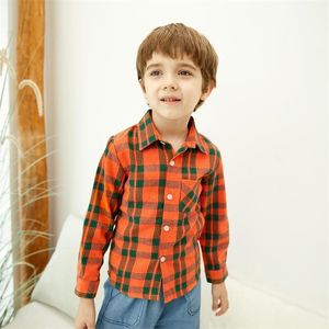 Vår och höst Casual Colorblock Plaid Shirts för Kids Boy 210528