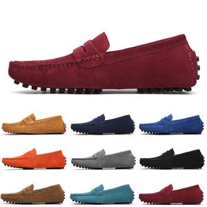 Högkvalitativa icke-varumärken män Casual Suede Shoes Black Blue Wine Rödgrå Orange Green Brown Mens Slip On Lazy Leather Shoe 38-45