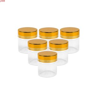 47 * 50 * 34mm 50ml Transparenta glasflaskor Guldskruvlock Tomma burkar Matbehållare 24PCs Gratis fraktjars