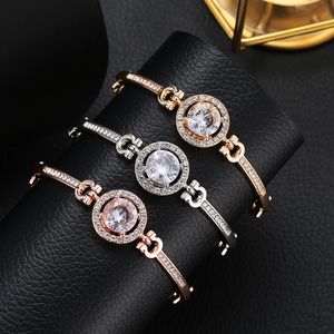 Elegant Link Chain Bracelets for Women Ladies Hollow Circle Zircon Stone CZ Diamonds Lobster Clasp Bangles Jewelry Wholesale
