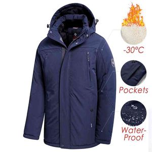 Män Vinter Lång Casual Tjock Fleece Hooded Vattentät Parkas Jacka Coat Outwear Fashion Fockets Parka -58 210910