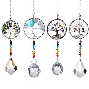 Árvore colorida da vida 7 Chakra Crystal Ball janela pendurada pingente lustre decoração de casamento ornamentos de prisma de Natal