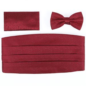 Dress Girdle+Bow Tie+Square Towel Handkerchief Gravata Borboleta Men Wedding Party Girdles Bowtie Burgundy Gift Box