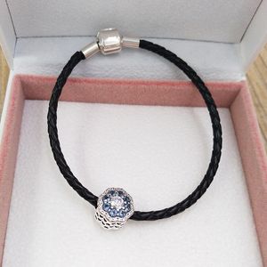 925 Kit per la creazione di gioielli goth in argento BLUE SPARKLE FLOWER Charms fai-da-te pandora mamma e io bracciali regali di anniversario per le donne la sua catena collana di perline braccialetto 797851NMB