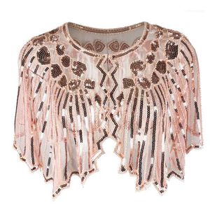 Scarves Retro Geometrisk Sequin Beaded Cape Vintage 1920s Sjal Wraps Flapper Cover Up Women Lady Mesh Scarf för Party Evening Gown Shrug1