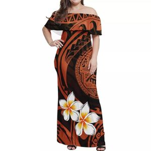 Plus Size Vestidos Hycool Samoan Tribal Polinésio Designer Brown Dress Sexy Off Off Codcon Maxi 4xL 5xL 6xL 7x