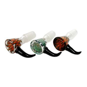 Cool fumar colorido chifre de boi handmade 14mm 18mm interface masculina junção de vidro grosso erva erva tabaco petróleo peruca wag waterpipe hookah bong funil tigela dhl