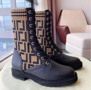 2022 femmes bottes tricoté Stretch Martin cuir noir chevalier conception courte chaussures décontractées taille 35 40