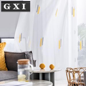 Cortina cortina gxi seta impressão único painel puro cortinas para cozinha garoto meninas quarto de malha bordado tule branco