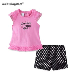 Mudkingdom Baby Girls Outfits Cute Letter Embroidery Ruffled T-Shirts Polka Dots Shorts Set 210615