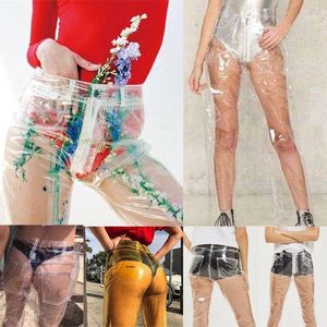 Goocheer kvinnor hög midja byxa vattentäta mode pvc plast skinny byxor lösa långa byxor kvinnors cabris