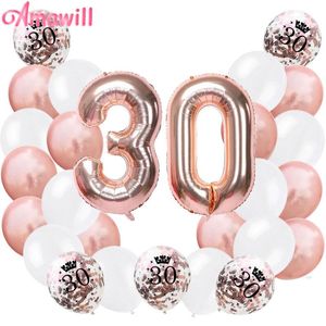 パーティーの装飾Amawillローズゴールド30番誕生日の誕生日の紙吹雪の風船の男性女性30年供給7D