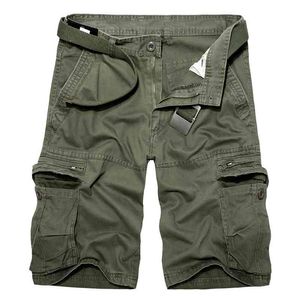 Męskie Wojskowe Spodenki Cargo Letnie Army Green Bawełniane Szorty Mężczyźni Luźne Szorty Multi Kieszonkowe Homme Casual Bermuda Spodnie 40 210401