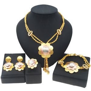 Yulaili Exquisite Dubai Gold Jewelry Sets for Women Tricolor Necklace Earrings Bracelet Ring Nigeria African Accessories Freeing Gifts