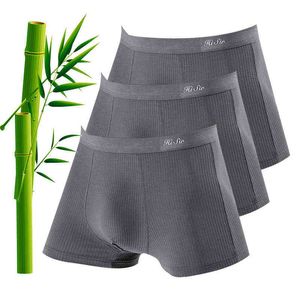 Oddychająca Męskie bokserki Bielizna Brand Sexy Boxershorts Mężczyźni Lekki Stretch Pnit Boxer List Drukuj 3 Pack Fibra de Bambu XL H1214