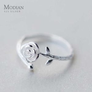Растение стерлингового серебра 925 кольцо для женщин Мода Классический открытый регулируемый Прекрасная роза отличные украшения Bijoux 210707