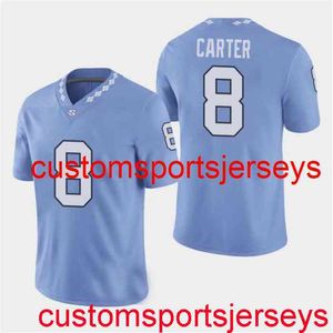 Stitched NCAA Mäns Kvinnor Ungdom North Carolina Tar Heels # 8 Michael Carter Blue Jersey Anpassat något namn nummer XS-5XL 6XL
