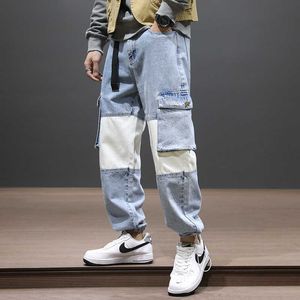 Mode Streetwear Men Jeans Loose Fit Patchwork Spliced ​​Designer Denim Cargo Pants Hombre Hip Hop Joggers Wide Ben Byxor