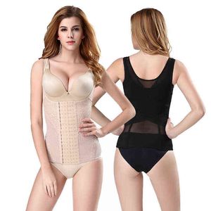 Seis Breasted Abdomen Cinturão Apoio ao Peito Corset Grande Grande Cintura Plástica Gaze Respirável Corpo Shaping Colete Plus Size 211116