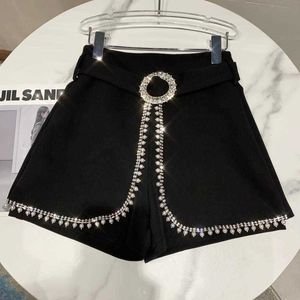 DEAT Spring Arrivals Solid Color Nature Waist Pearl Nailed Bead Edge Fake Two Pieces Shorts MZ360 210611