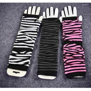 Women Warmer Mitten Winter Long Knitted Wrist Arm Hand Fingerless Gloves Stripe Pattern Three Color1