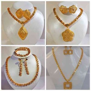 24k guldfärg dubai nigeria frankrike blomma örhänge stor phoenix svans halsband smycken set kvinnor bröllopsgåva