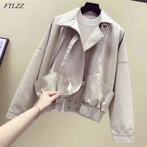 Spring Women Harajuku Short Faux Leather Jacket Casual Batwing Sleeve Loose Streetwear Biker Coat Bomber Ourwear 210430