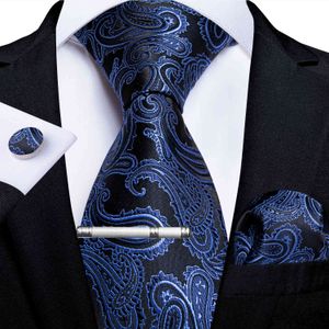 Luxury Blue Paisley Neck Handkerchief Clip Set Classic 8cm Width Business Wedding Party Tie Gravatas Accessories DiBanGu