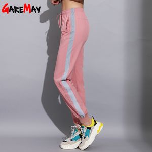 Harem listrado Sweatpants mulheres soltas calças calças lado reflexivo casual para slim bocador 210428