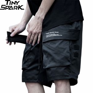 Män hip hop cargo shorts streetwear hajuku joggers kort sida pocket sommar svart avslappnad spår hipster gata slitage 210716