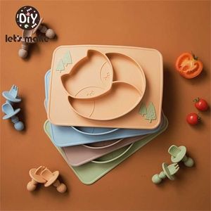 Vamos fazer 1set acessórios para bebê criança alimentação de silicone jantar slip resistant cor desenhos animados multifuncional alimentação multifuncional plat 211026