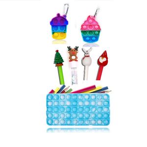 Party Favor 7-teiliges Briefpapier-Set, tragbares rechteckiges Federmäppchen + Eiscreme-Schlüsselschnallenanhänger + Stiftkappen für Kinder 2022 Mode