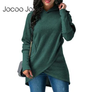 jocoo jolee 캐주얼 여성 단단한 후드 플러스 사이즈 포켓 스웨터 스테리티기 streetwear 불규칙한 후드 가을 후드 풀오버 탑 210619