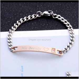 Link, Chain Bracelets Drop Delivery 2021 Accessories Lovers Black Bracelet Versatile Set Diamond Hand Jewelry Kgnmi