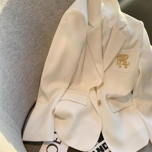 Women's Suits & Blazers Letter Embroidery Suit Jacket White For Women Long Sleeve Oversized Coat Loose Blazer Office Ladies Black Tops