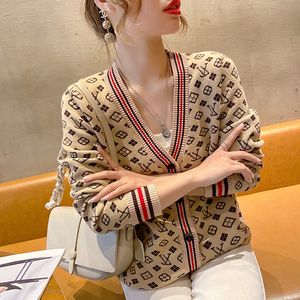 Winter Fall Women Brand Designer Letter Pattern Cardigan Sweater Coat Wool Blended Woman Knitwear Knitted Top V-Neck Long Sleeve Causal Small Sweet Wind Coats