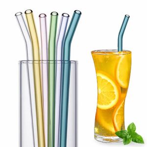 200x8mm Colorful Reusable Glass Straws High Borosilicate Glass Eco Friendly Drinking Straw for Cocktail Smoothie Milkshake Dinkware