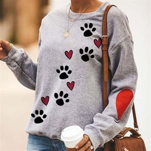 Felpa stampata con scollo rotondo invernale Polsini Pullover Top a maniche lunghe Camicetta alla moda Pullover a maniche lunghe con stampa casual 210422