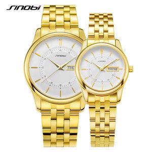 Sinobi 2021 Luxury Couple Watch Golden Men's Watches Waterproof Lovers Women Watches Reloj Montre Homme Gift for Valentine's Day Q0524