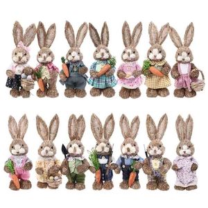 OOTDTY 14 stili paglia artificiale simpatico coniglietto in piedi coniglio con carota decorazione del giardino di casa forniture per feste a tema pasquale 210811