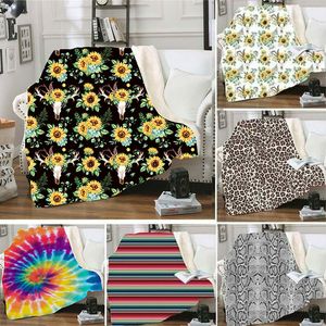 Newest Sherpa Blanket 150*130cm Sunflower Floral Leopard 3D Printed Adult Kids Winter Plush Shawl Couch Sofa Throw Fleece Wrap