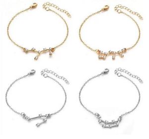 12 Oroscopo Zircone Segni zodiacali Bracciale Oro Argento Costellazioni Bracciale per gioielli da donna con carte regalo all'ingrosso