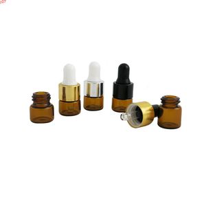 300pcs / parti 1ml Amber Small Glass Dropper Flaskor för eteriska oljor Mini Test Provflaskor Containrar WholesaleGood Qtys