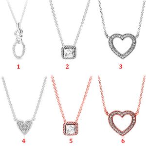 925 Sterling Silver Chains Heart Interwoven Halsband Eternal Love Clavicle Chain Girlfriend Halsband Passande Pandora Pärlor Kvinnor Mode med dammväska