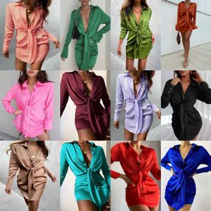 women Casual Dresses Autumn Long Sleeve White Shirt Dress 2021 Women Turn Down Collar Mini Button Sexy Lace Up Button Up one-piece shirt